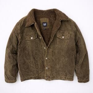 Y2K Gap Brown Corduroy Sherpa Lined Trucker Jacket VTG XXL Sherpa Collar Work